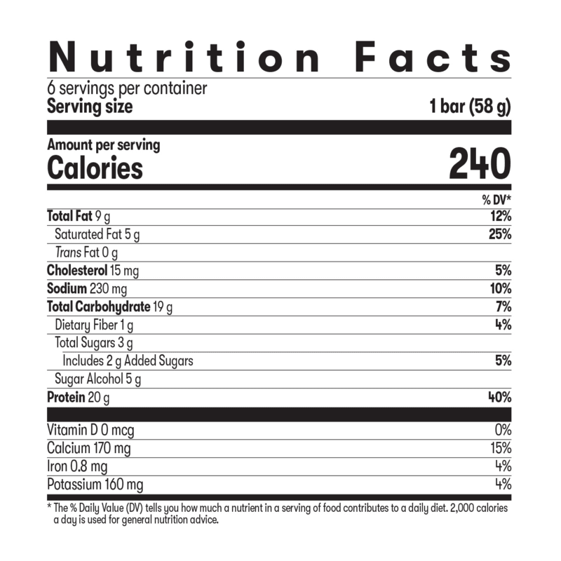 Nutrition facts for Herbalife24 ACHIEVE Protein Bar showing calories, protein, and key nutrients per serving.
