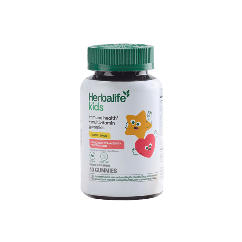 Herbalife Kids Immune Health* + Multivitamin Gummies bottle with Tangy Lemon and Delicious Strawberry Watermelon flavors.
