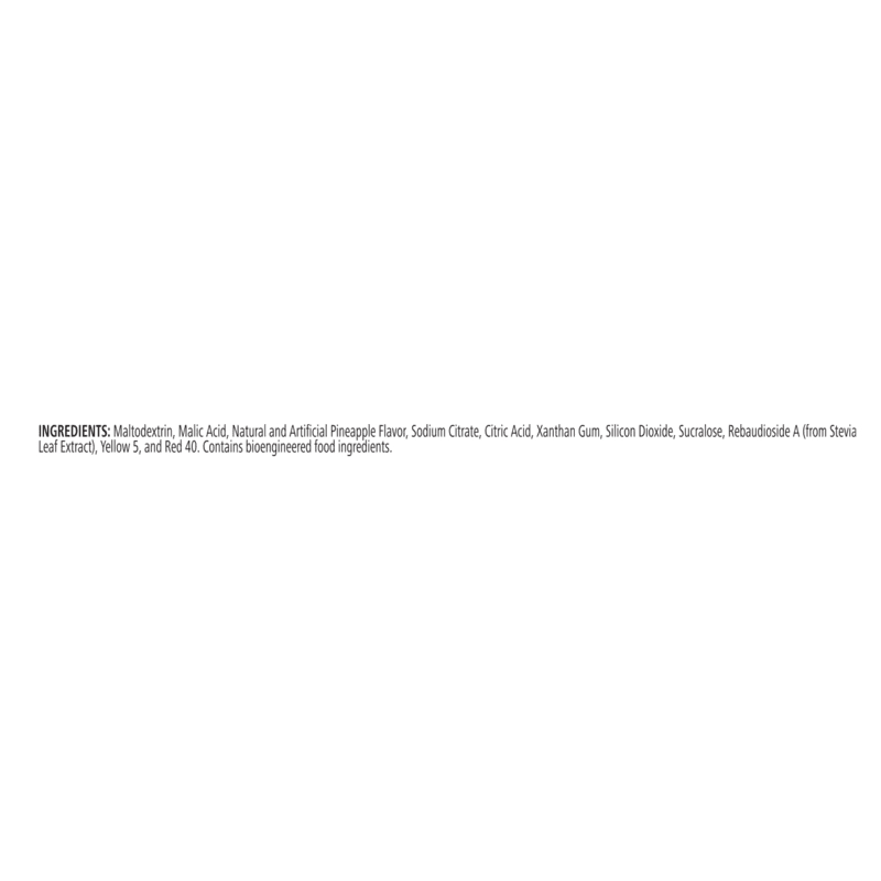 Ingredients list for Beverage Enhancers Drink Mix Single-Serve Packets including maltodextrin and pineapple flavor.