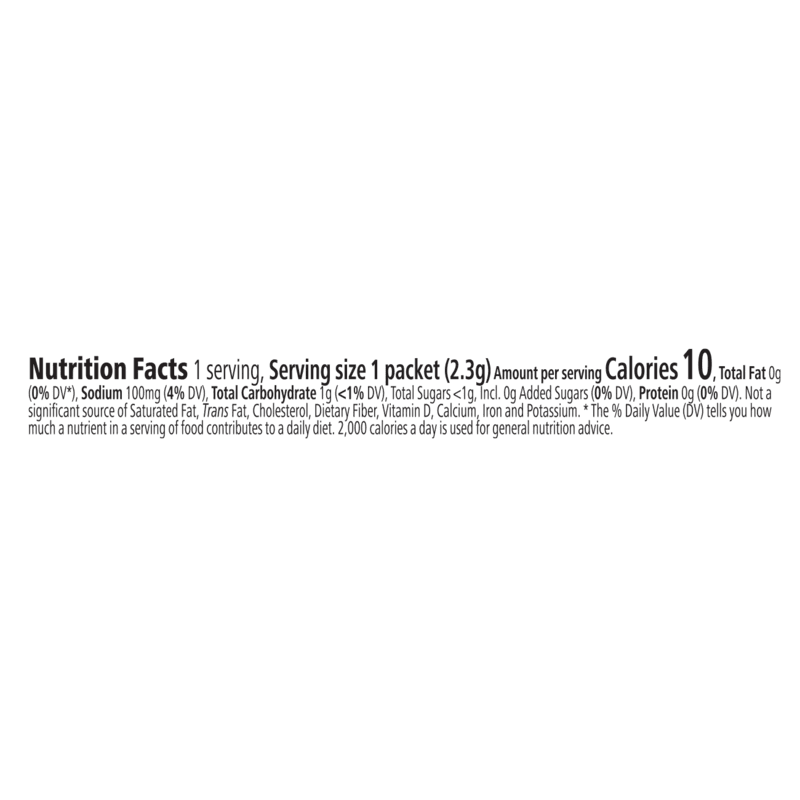 Nutrition facts for Beverage Enhancers Drink Mix Single-Serve Packets detailing serving size and nutritional information.