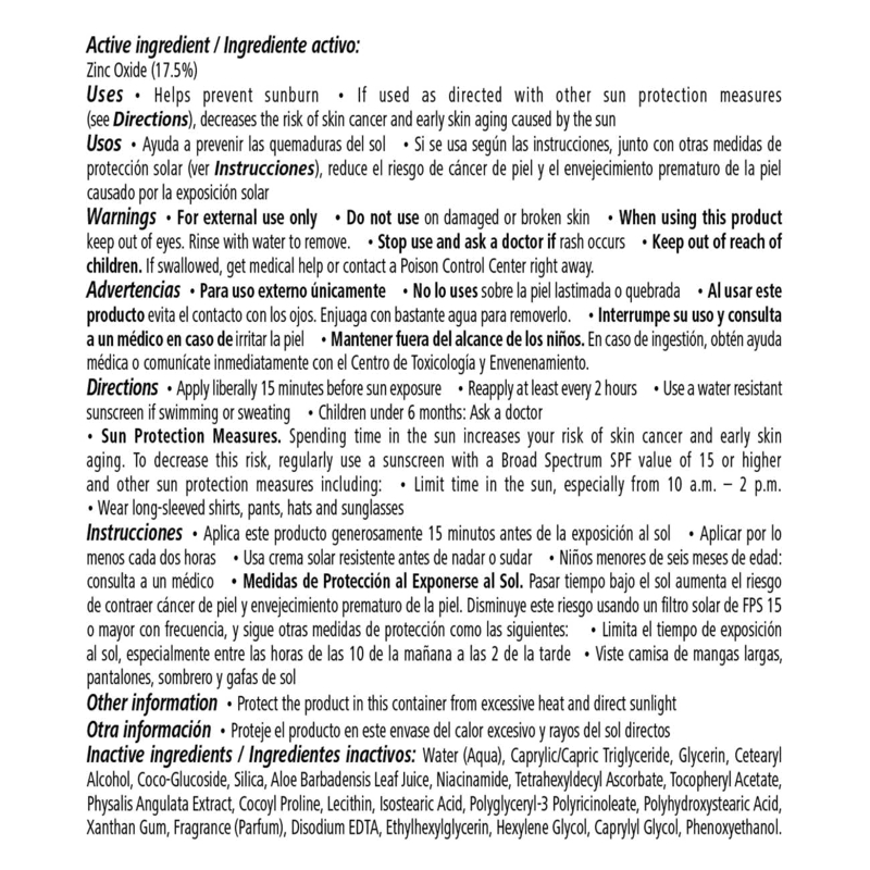 AlVivo Broad Spectrum SPF 30 Mineral Sunscreen Moisturi ingredients and usage instructions for skin protection.