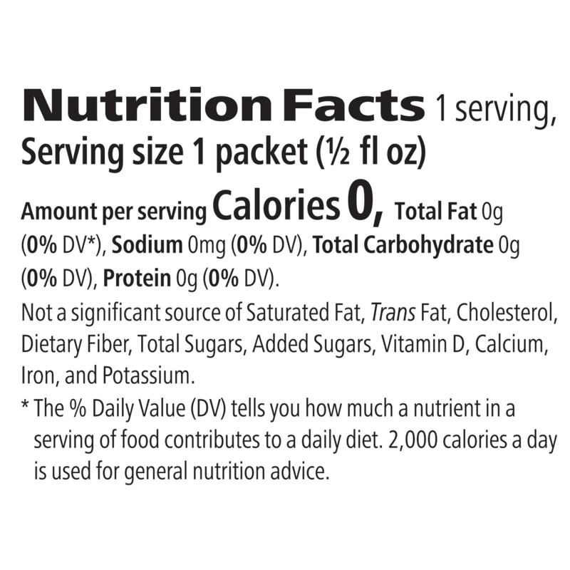 Nutrition facts for Herbal Aloe Concentrate Single-Serve Packets, highlighting calories and nutrients details.