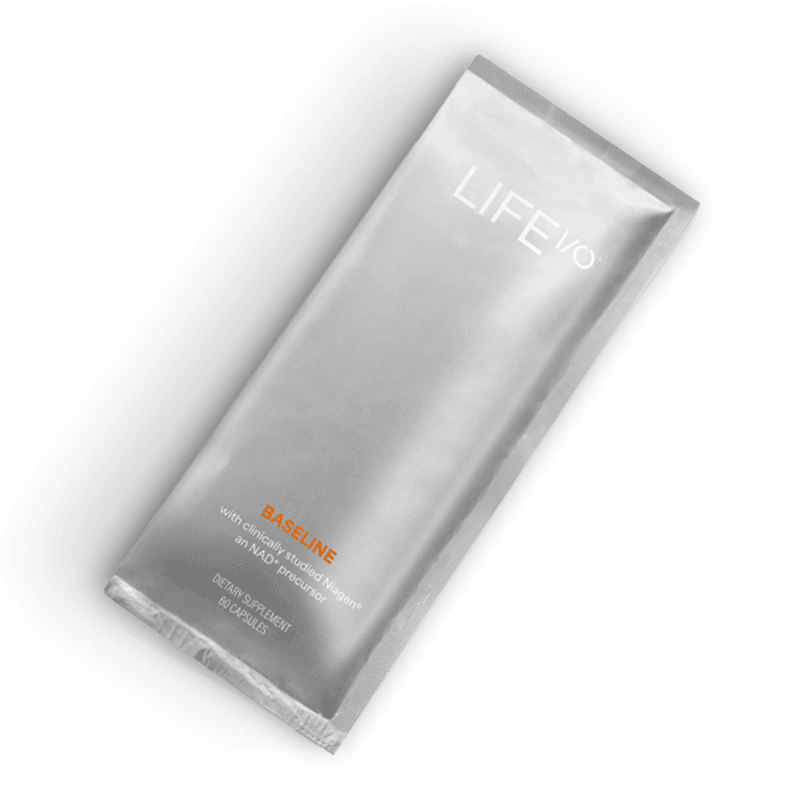 Life I O Baseline pouch containing dietary supplement for enhanced cellular performance.