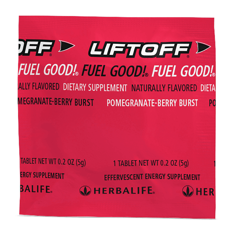 AlVivo Liftoff® effervescent dietary supplement packet in pomegranate-berry flavor.
