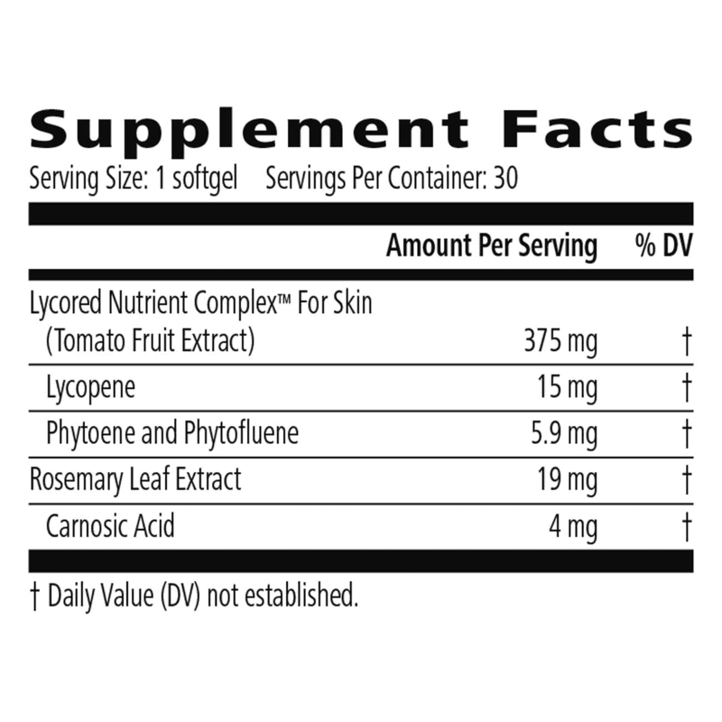 AlVivo LycoGlow: Inner Skin Radiance & Antioxidant Boos supplement facts with nutrient complex details.