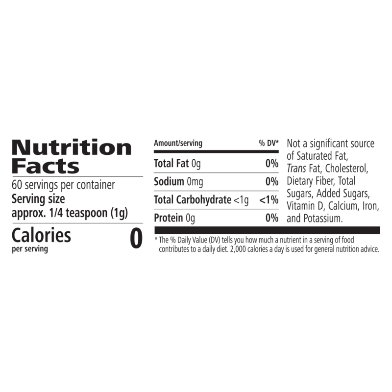 N-R-G Tea Select: Passionfruit Hibiscus nutrition facts label including calories, serving size, and ingredients.