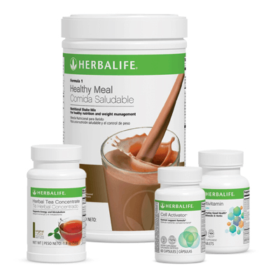 AlVivo Quickstart Program kit featuring Formula 1 Healthy Meal Nutritional Shake Mix and supplements for weight management.