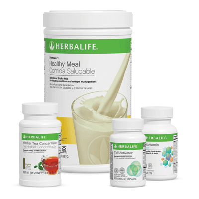 AlVivo Quickstart Program featuring Herbalife Healthy Meal formula, Herbal Tea Concentrate, and Multivitamin for weight management.