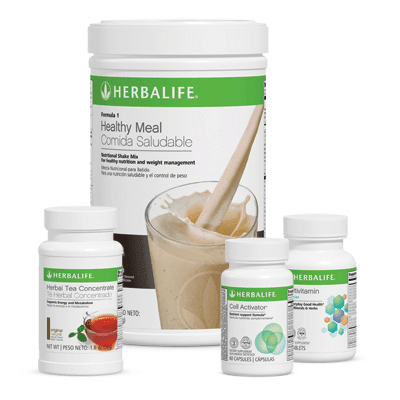 AlVivo Quickstart Program featuring Formula 1 Healthy Meal Shake, Herbal Tea Concentrate, Cell Activator, and Multivitamin.