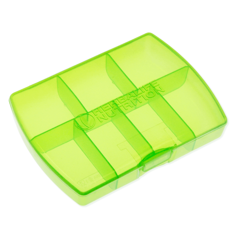 AlVivo Tablet Box: 4 Sizes, Labels, Translucent in translucent green storing daily supplements.