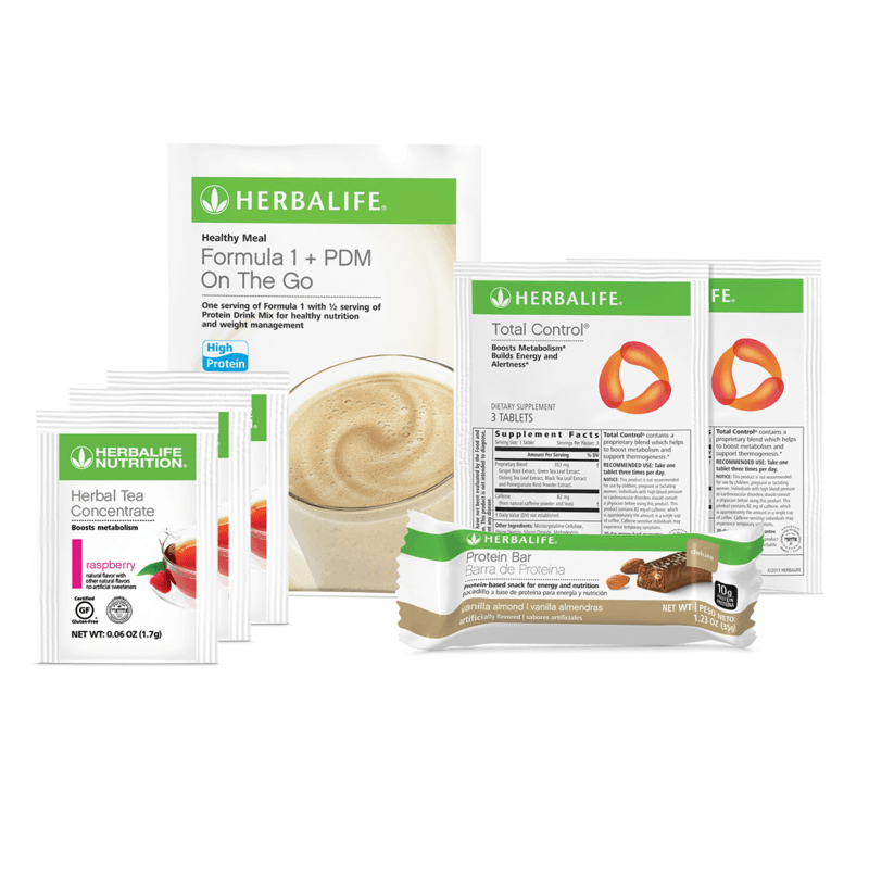 Weight Loss Challenge Product Sample Pack featuring Herbalife nutritional items for weight management and appetite control.