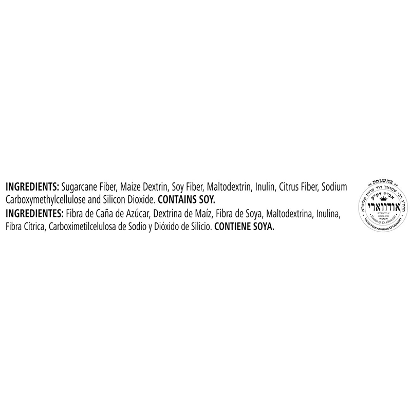 Active Fiber Complex ingredient list showing Sugarcane Fiber, Soy Fiber, Maltodextrin, and other fibers.