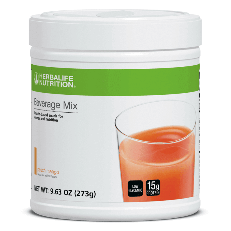 Beverage Mix - Fruity Protein Energy Boost in Peach Mango flavor, 9.63 Oz packaging with protein nutrition details.