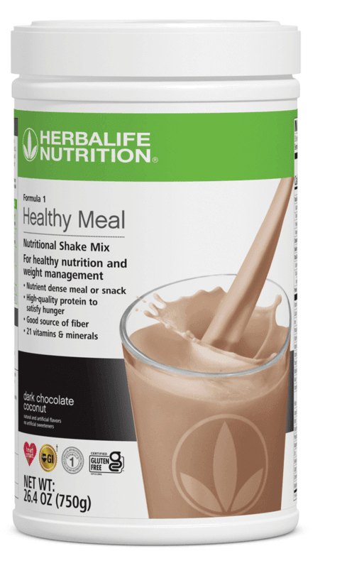 Formula 1 Healthy Meal Nutritional Shake Mix in Dark Chocolate Coconut flavor, a nutritious shake for health and wellness.