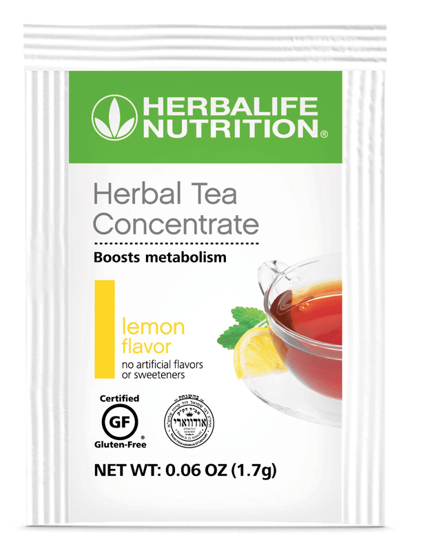 Herbal Tea Concentrate: 30 Packets in lemon flavor, boosts metabolism with caffeine, gluten-free, refreshing low-calorie tea.