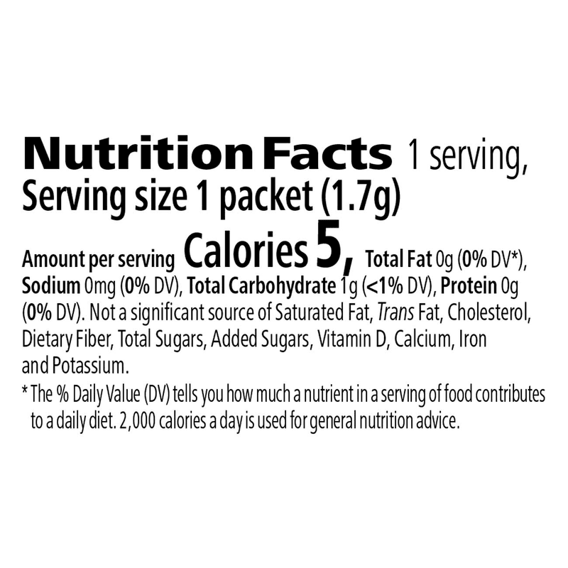 Nutrition facts for Herbal Tea Concentrate:  30 Packets showing serving size, calories and nutritional information.