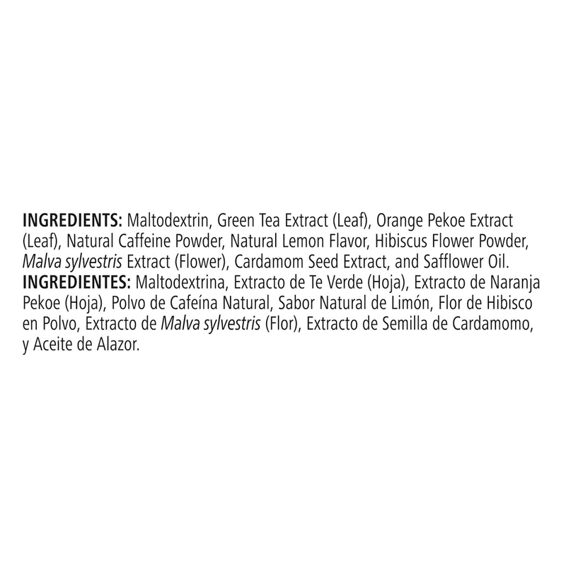 Ingredients list for Herbal Tea Concentrate, including natural extracts and flavors.