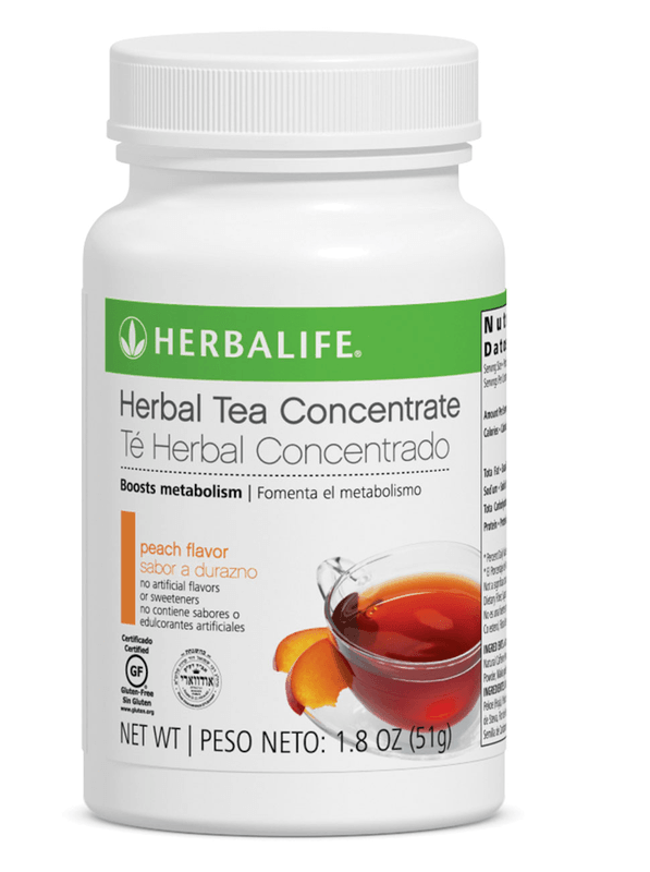 Herbal Tea Concentrate by Herbalife in peach flavor, boosts metabolism with low-calorie refreshing tea.