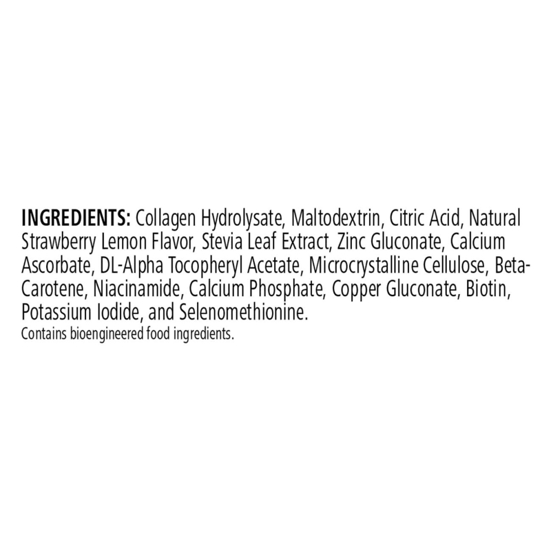 AlVivo's SKIN® Collagen Beauty Booster ingredient list featuring collagen, vitamins, and natural flavors.