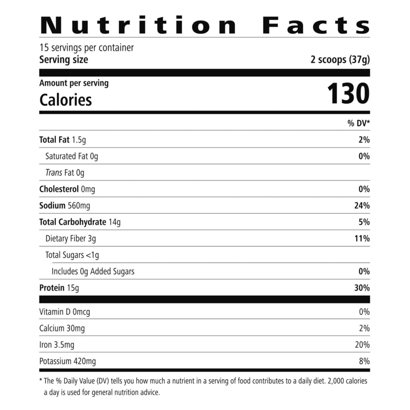 Nutrition facts for Instant Soup: Chicken and vegetables flavor, highlighting protein and calories per serving.