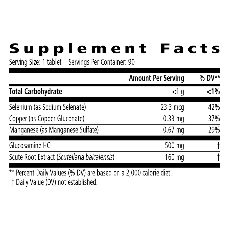 Supplement facts for Joint Support Advanced: 90 Tablets highlighting key ingredients for joint health.