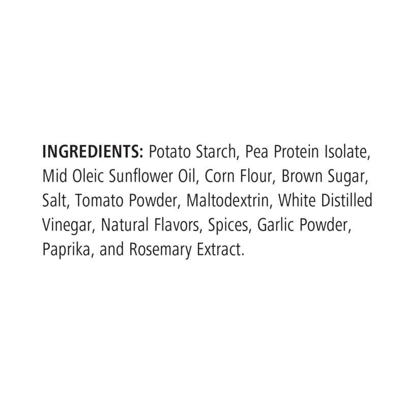 Ingredients of Protein Chips including potato starch and pea protein isolate.