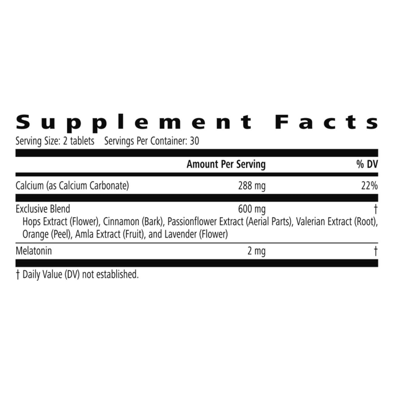 Supplement facts for AlVivo's Sleep Now including ingredients and nutritional information for better sleep support.
