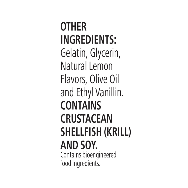 Other ingredients for Tri-Shield Krill Oil Omega-3 Softgels including gelatin, glycerin, and flavors.