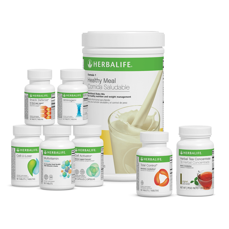 Ultimate Program products including Snack Defense and Aminogen in Piña Colada flavor for weight management.