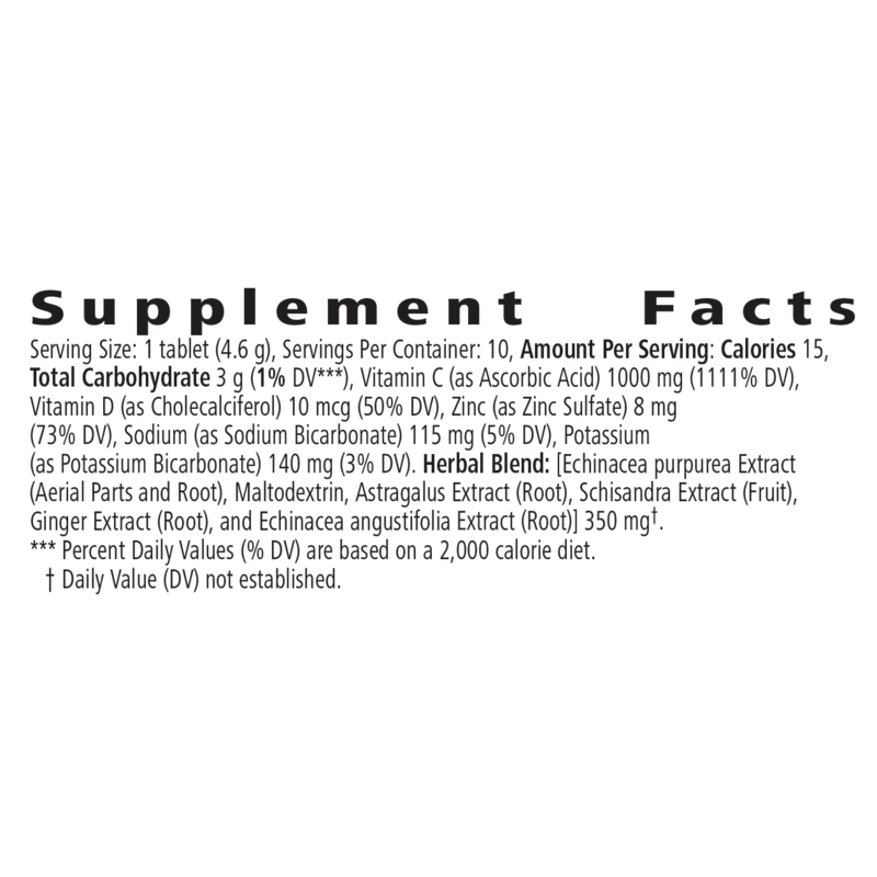 Best Defense: Ultimate Immune Support supplement facts with Vitamin D, C, and Echinacea information.