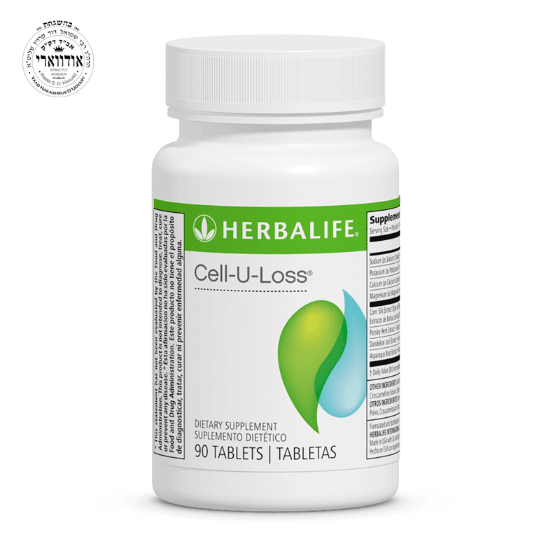 Cell-U-Loss®: 90 Tablets dietary supplement bottle promoting healthy water elimination and electrolyte balance