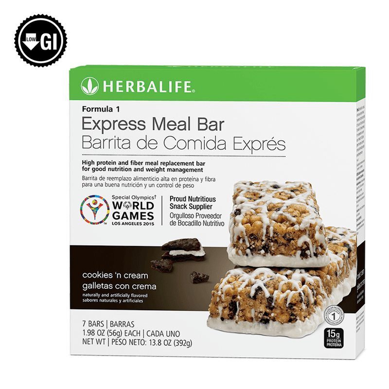 Formula 1 Express Meal Bar Cookies 'n Cream - 7 Bars, nutritious snack bars with cookies n cream flavor, high protein, great for meal replacement.
