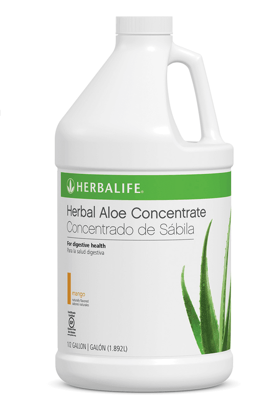 Herbal Aloe Concentrate 1/2 Gallon Mango flavor digestive health drink for soothing stomach and nutrient absorption