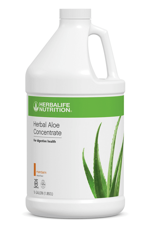 Herbal Aloe Concentrate 1/2 Gallon in Mandarin flavor for digestive health and nutrient absorption.