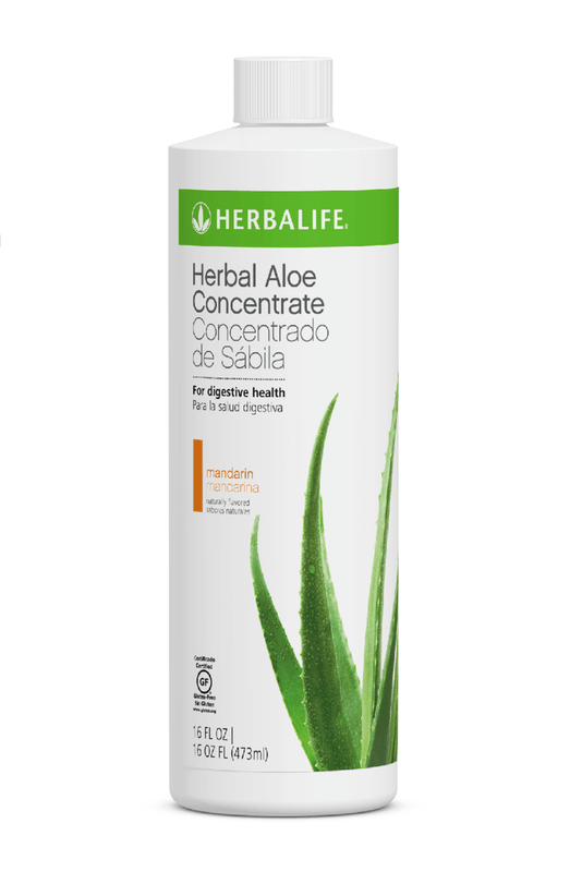 Herbal Aloe Concentrate 16 oz Mandarin flavor for digestive health, gluten-free, soothing stomach and supporting digestion.