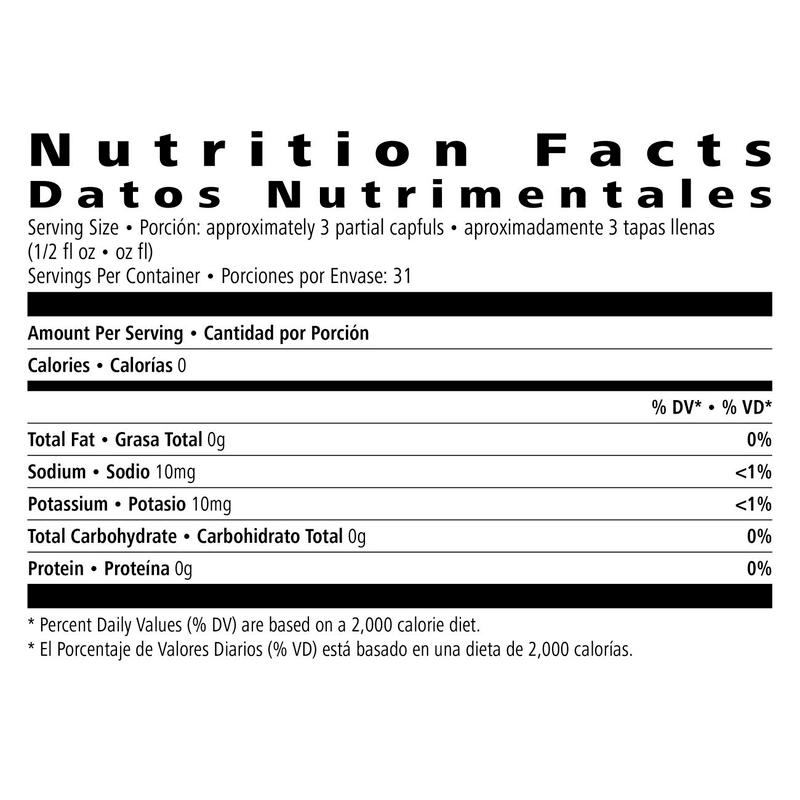 Nutrition facts for Herbal Aloe Concentrate showing 0 calories, 0g sugar, and key nutrient values.