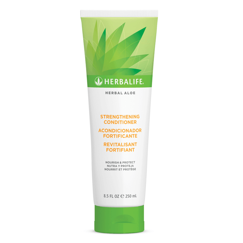 Herbal Aloe Strengthening Conditioner tube with fresh green design for smooth and nourished hair.