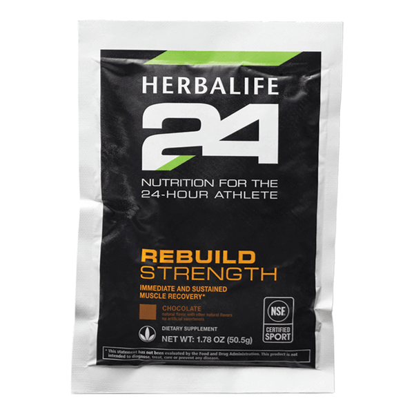 Herbalife Rebuild Strength Chocolate - Muscle Recovery Shake packet, 10 count, for muscle recovery after workouts.