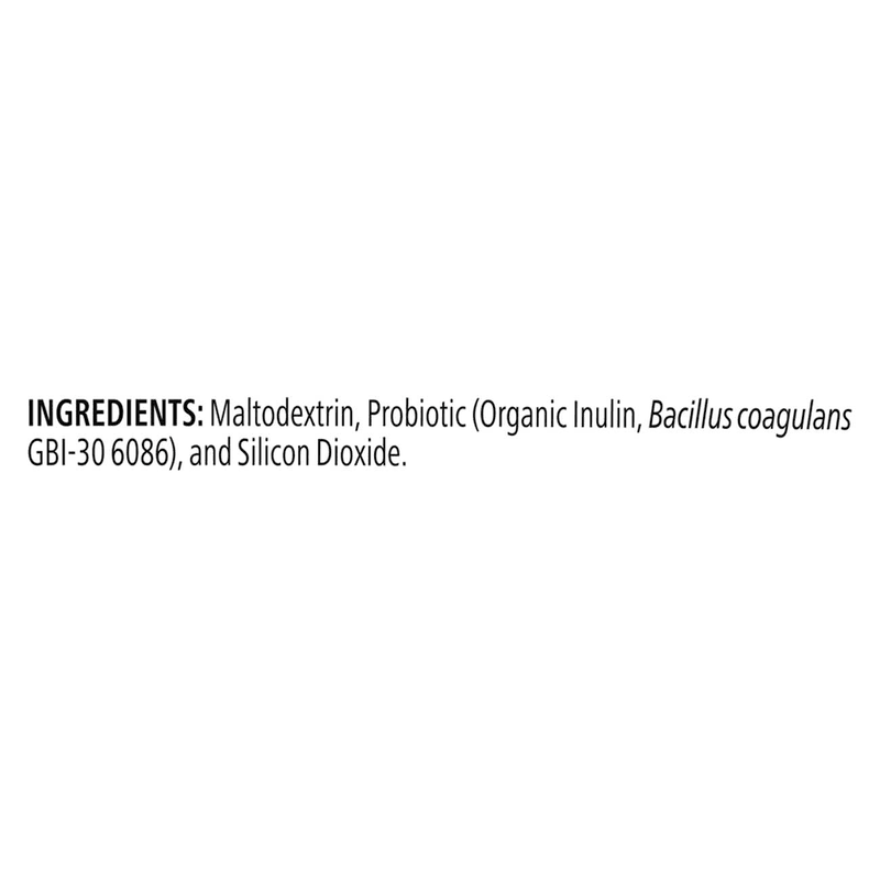 Simply Probiotic ingredients list: Maltodextrin, Probiotic (Organic Inulin, Bacillus coagulans GBI-30 6086), Silicon Dioxide.