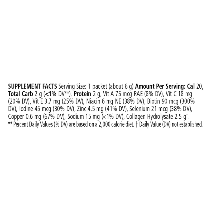 Herbalife SKIN® Collagen Beauty Booster 30 Packets supplement facts details including ingredients and nutritional information.