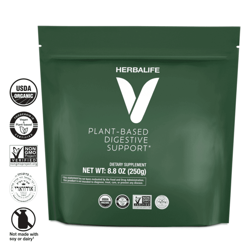 HERBALIFE V Plant-Based Digestive Support (20 servings) 8.8 oz organic dietary supplement packaging.