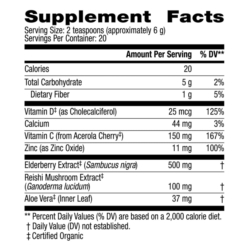 HERBALIFE V Plant-Based Immune Support (20 servings) supplement facts including vitamins and organic ingredients.
