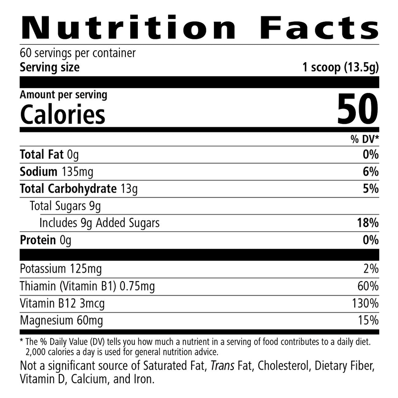 Nutrition facts label for Herbalife24 Drive: Açaí Berry 29 Oz., showing calories and nutrients per serving.