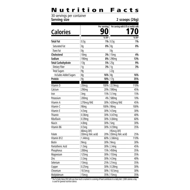 Nutrition facts for Herbalife24 Formula 1 Sport: Creamy Vanilla, detailing calories and nutrients per serving.