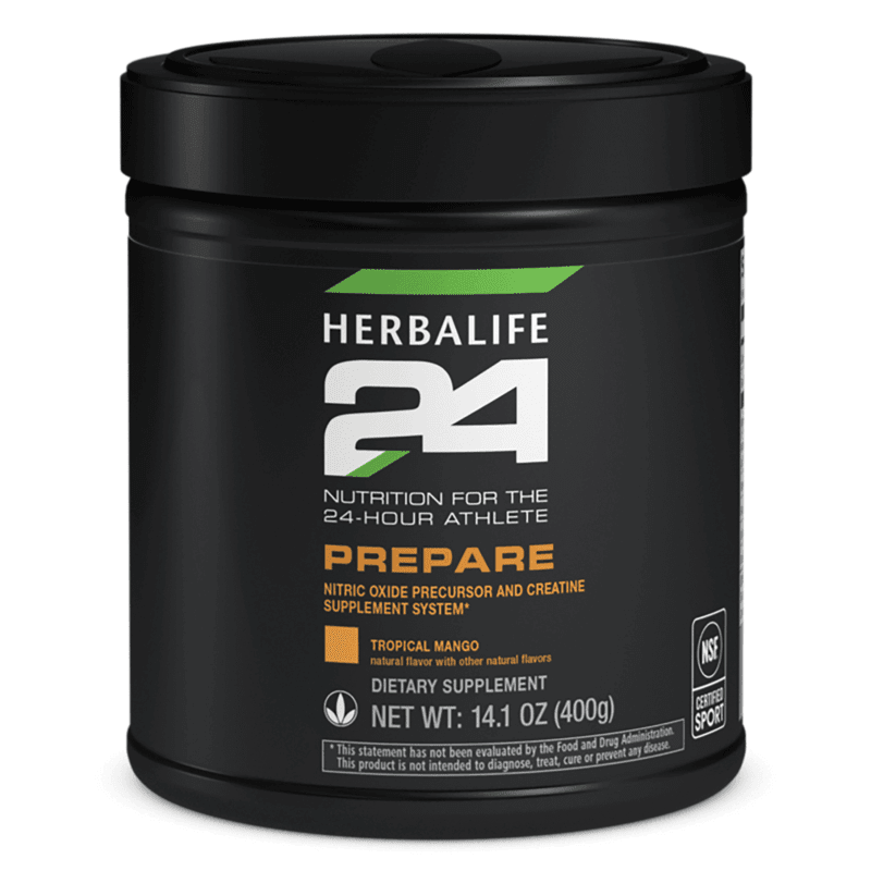 Herbalife24 Prepare dietary supplement in Tropical Mango flavor for pre-workout muscle support.