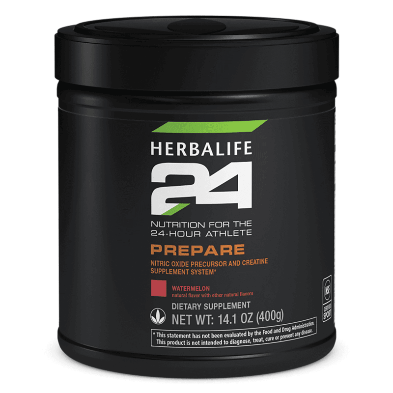 Herbalife24 Prepare Dietary Supplement in Watermelon flavor for workout support and nutrient delivery.