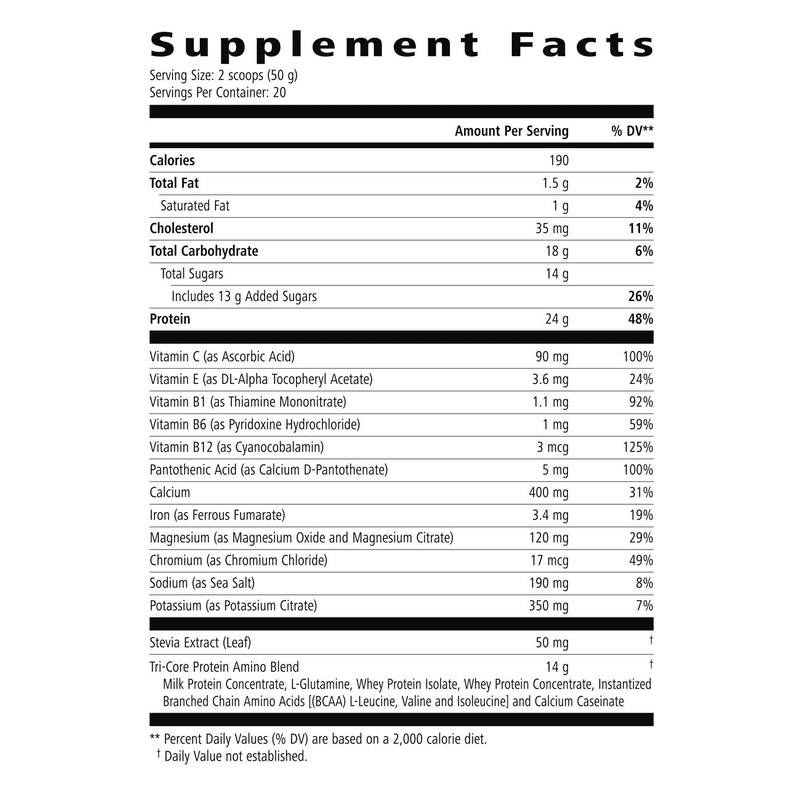 Herbalife24® Rebuild Strength Supplement Facts showing nutritional information and protein content.