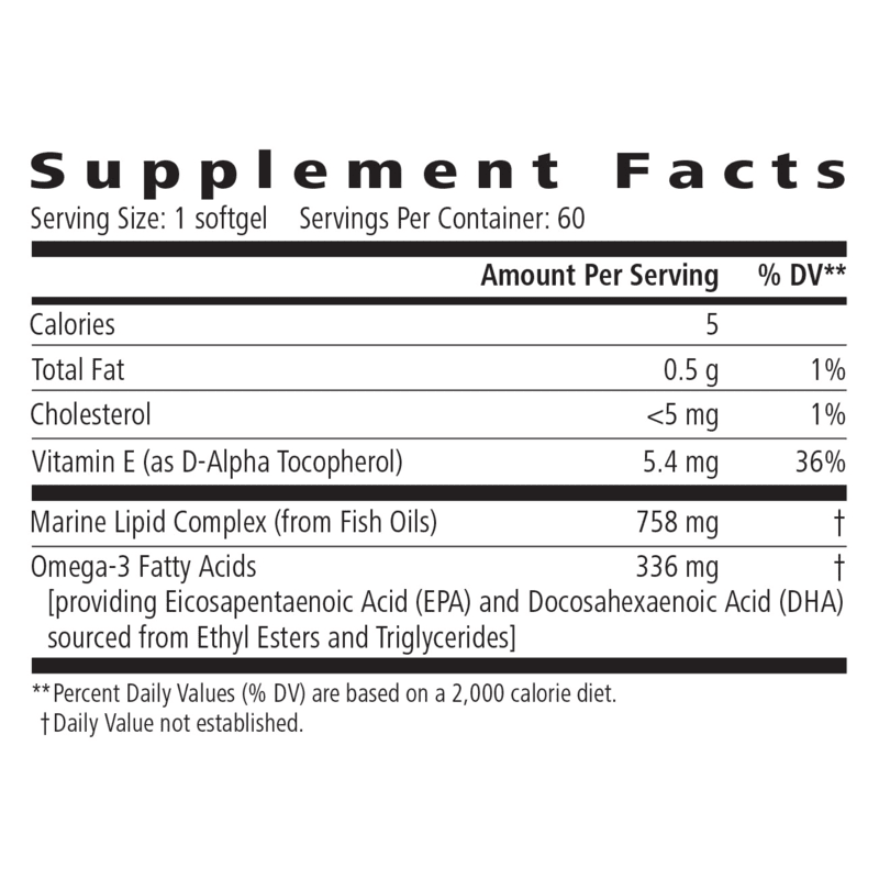 Herbalifeline® supplement facts panel showing omega-3 fatty acids, marine lipids, and vitamin E content.