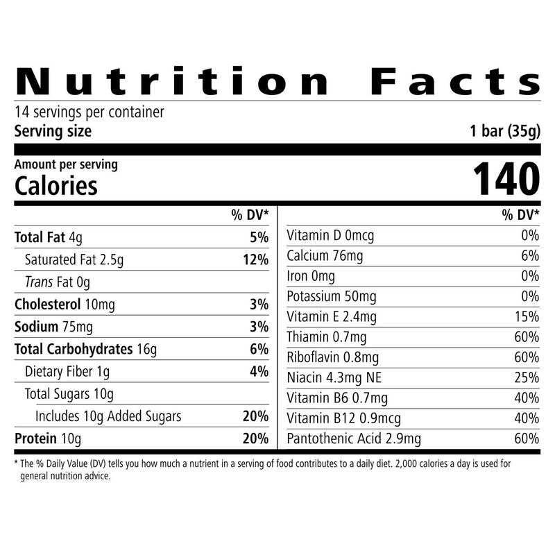 Nutrition facts label for Protein Bar Deluxe, showing calories and nutrient breakdown per serving.