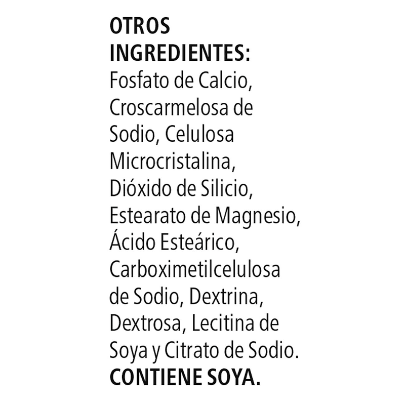 Otros ingredientes de Relax Now: 30 Tablet, incluyendo fosfato de calcio y lecitina de soya.